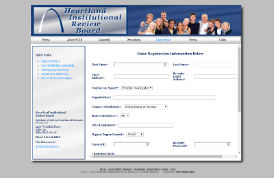 Heartland Institutional Review Board Register page